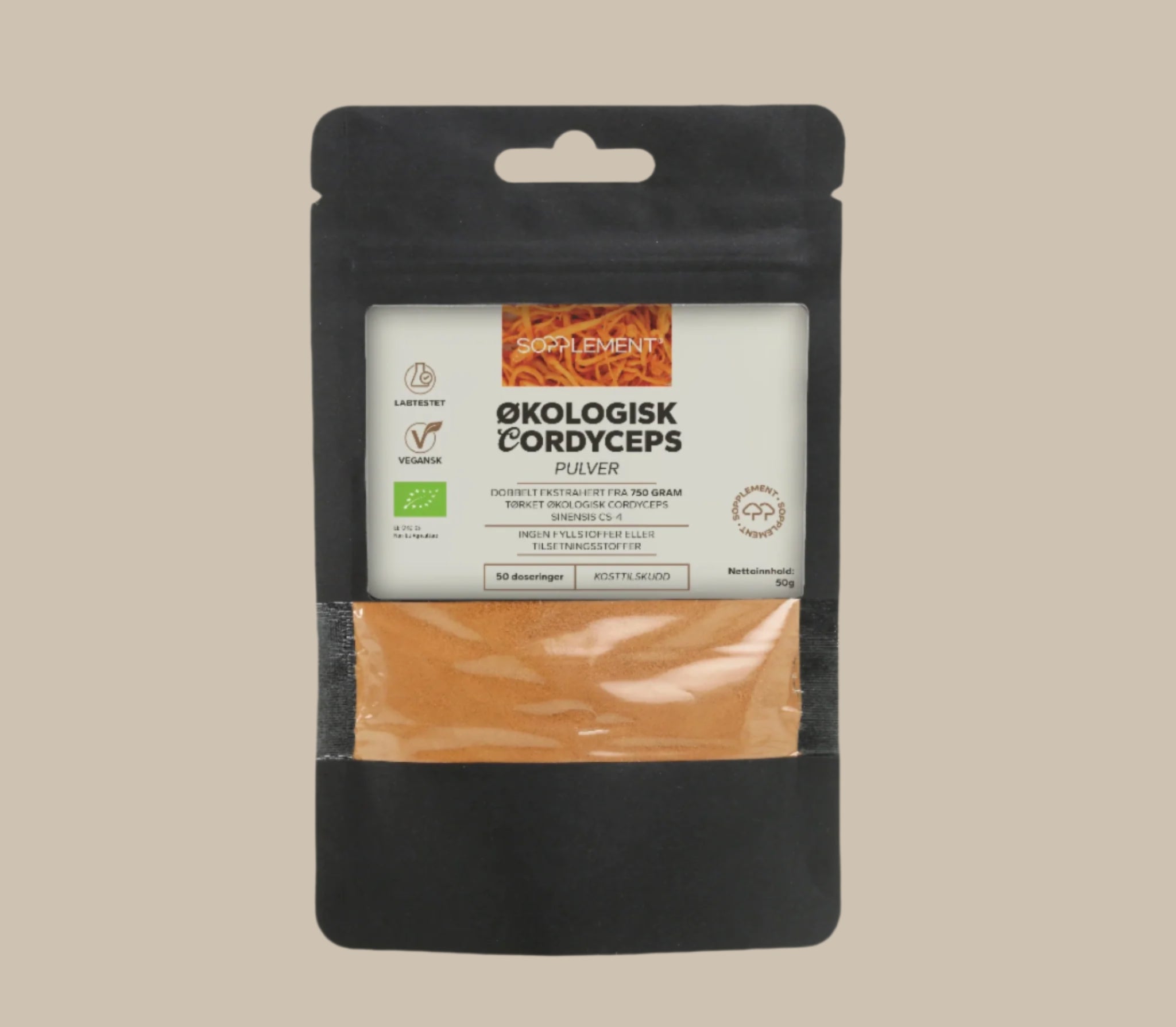 Økologisk Cordyceps pulverekstrakt 50 g – dobbelekstrakt fra Sopplement